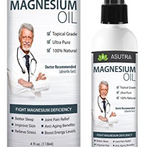 ASUTRA Pure Zechstein Magnesium Oil Spray - LESS ITCH   LESS STING Effective Rapid Transdermal Absorption - Ultra Pure   Potent   FREE Magnesium E-Book (one 4oz bottle)