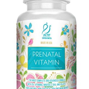 Actif Organic Prenatal Vitamin with 25  Organic Vitamins  100  Natural  DHA  EPA  Omega 3  and Organic Herbal Blend - 90 count