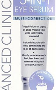 Advanced Clinicals 5-in-1 Multi Correction Anti-Aging Eye Serum with Retinol  Collagen  Vitamin C  and Manuka Honey  For dark circles  wrinkles  crow's feet  fine lines  Large 2oz airless tube