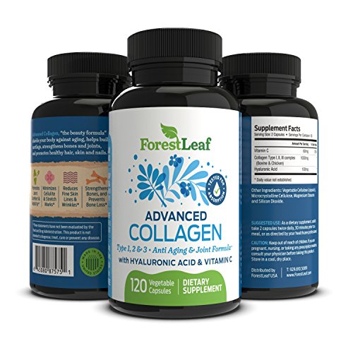 Advanced Collagen Supplement Type 1 2 and 3 with Hyaluronic Acid and Vitamin C - Anti Aging Joint Formula - Boosts Hair Nails and Skin Health - 120 Veggie Capsules - by ForestLeaf 1 Advanced Collagen Supplement Type 1 2 and 3 with Hyaluronic Acid and Vitamin C - Anti Aging Joint Formula - Boosts Hair Nails and Skin Health - 120 Veggie Capsules - by ForestLeaf