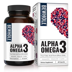 Alpha Omega 3  Omega 3 EPA   DHA with 95  Absorption Rate   Zero Burps– 4 5 Times More Effective Than Fish Oil – Plus Contains Astaxanthin  L-Lysine  Vitamin D3   Vitamin B12