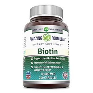 Amazing Formulas Biotin Supplement - 10 000mcg - 200 Capsules - Supports Healthy Hair  Skin   Nails - Promotes Cell Rejuvenation