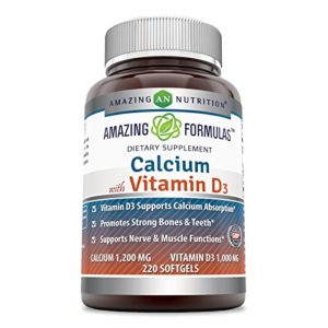Amazing Formulas Calcium with Vitamin D3 - Calcium 1200 Mg  Vitamin D3 1000 Mg 220 Softgels - aids in better Calcium absorption   Supports Bone Health   Proper Nerve   Muscle Function