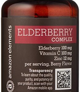Amazon Brand - Amazon Elements Elderberry Complex  60 Berry Flavored Lozenges  Elderberry 100mg  Vitamin C 103mg  Zinc 12mg  up to a 2 Month Supply