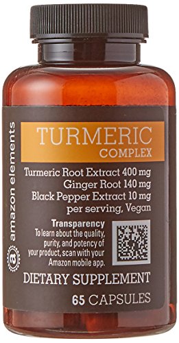 Amazon Brand - Amazon Elements Turmeric Complex with Black Pepper and Ginger  Curcumin Supplement  65 Capsules  2 Month Supply