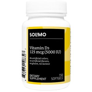 Amazon Brand - Solimo Vitamin D3 125mcg (5000 IU)  150 Softgels  Five Month Supply