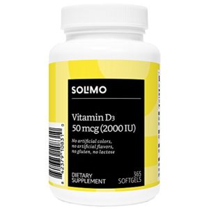 Amazon Brand - Solimo Vitamin D3 50mcg (2000 IU)  365 Softgels  Value Size - One Year Supply