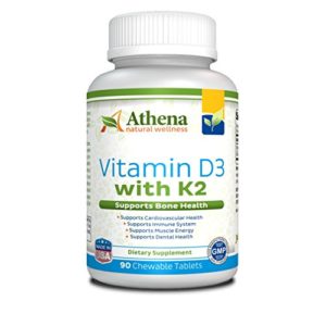 Athena - Vitamin D3 2000IU With K2 ( MK7 ) - Vitamin D   K Complex - 90 Chewable Tablets - Supports Immune System  Muscle Energy  Strong Bones and Healthy Dental - Non GMO