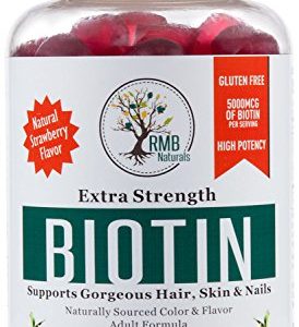 Biotin Gummy Hair Vitamins for Healthy Hair  Skin   Nails with Coconut Oil - Extra Strength for Fast Hair Growth  Non GMO Vegetarian 90 Gummies (6 Week Supply) RMB Naturals