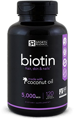 Biotin (High Potency) 5000mcg Per Veggie Softgel  Enhanced with Coconut Oil for better absorption  Supports Hair Growth  Glowing Skin and Strong Nails  120 Mini-Veggie Softgels  Made In USA  1 Biotin (High Potency) 5000mcg Per Veggie Softgel  Enhanced with Coconut Oil for better absorption  Supports Hair Growth  Glowing Skin and Strong Nails  120 Mini-Veggie Softgels  Made In USA
