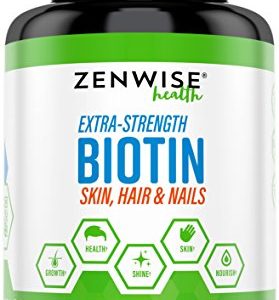 Biotin With 5000 MCG - Extra Strength Vitamin B-Complex Supplement to Improve Hair Growth  Improve Skin Health   Have Thicker Nails - 120 Vegetarian Capsules