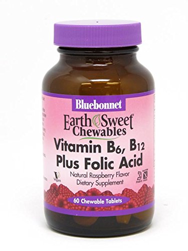 Bluebonnet Earth Sweet Vitamin B-6  B-12  Plus Folic Acid Tablets  Raspberry  60 Count