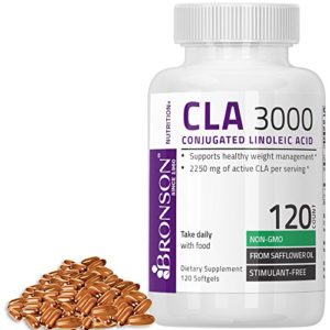Bronson CLA 3000 Extra High Potency Weight Loss Exercise Enhancement  Non-GMO Conjugated Linoleic Acid From Safflower Oil  Gluten Free  Stimulant Free  120 Softgels
