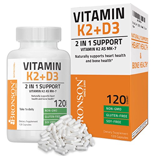 Bronson Vitamin K2 (MK7) with D3 Supplement - Vitamin D K Complex Premium Non GMO Gluten Free Formula 120 Capsules 1 Bronson Vitamin K2 (MK7) with D3 Supplement - Vitamin D K Complex Premium Non GMO Gluten Free Formula 120 Capsules