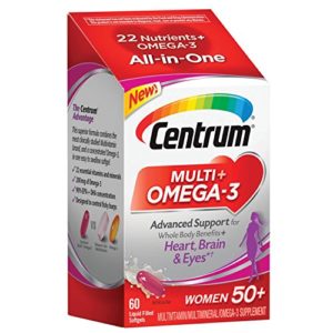 Centrum Multi   Omega-3 (60 Count  2 Month Supply) Adult Multivitamin and Omega-3 Supplement for Women Over 50  Multivitamin Support for your Heart  Vitamins B6  B12 and Folate