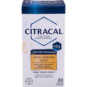 Citracal Slow Release 1200  1200 mg Calcium Citrate and Calcium Carbonate Blend with 1000 IU Vitamin D3  Bone Health Supplement for Adults  Once Daily Caplets  80 Count