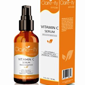 Claire-ity 25  Vitamin C Serum with Hyaluronic Acid and Vitamin E  Best Organic Anti-Aging Moisturizer Serum for Face  Neck   Décolleté(1 fl  oz)