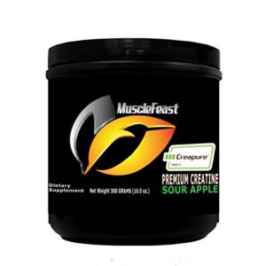 Creapure Creatine Monohydrate Powder by Muscle Feast   Premium Pre-Workout Or Post-Workout   Easy to Mix and Gluten-Free (300g  Sour Apple)