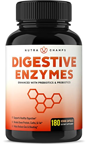 Digestive Enzymes with Prebiotics   Probiotics 180 Vegan Capsules - Better Digestion   Nutrient Absorption - Multi Enzyme Supplement  Helps Bloating  Gas  Discomfort  IBS   Lactose Intolerance