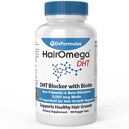 DrFormulas DHT Blocker for Men and Women   HairOmega Advanced Hair Growth Supplements with Biotin 5000 mcg   Hair Loss Vitamins Pills  45 Day Supply