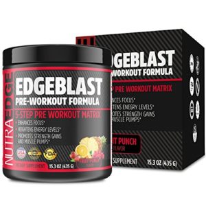 EDGEBLAST 5-Step Pre-Workout Matrix  NutraEdge 435G Pre-Workout Formula  Enhances Focus and Heightens Energy Levels  Promotes Strength Gains and Muscle Pumps  Fruit Punch Flavor