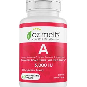 EZ Melts A as Retinol from Carrot Concentrate  5 000 IU  Sublingual Vitamins  Vegan  Zero Sugar  Natural Strawberry Flavor  60 Fast Dissolve Tablets