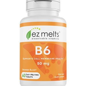 EZ Melts B6 as Pyridoxine  50 mg  Sublingual Vitamins  Vegan  Zero Sugar  Natural Orange Flavor  60 Fast Dissolve Tablets