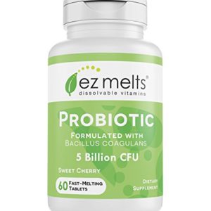 EZ Melts Probiotic with Bacillus Coagulans  5 Billion CFU  Sublingual Vitamins  Vegan  Zero Sugar  Natural Cherry Flavor  60 Fast Dissolve Tablets