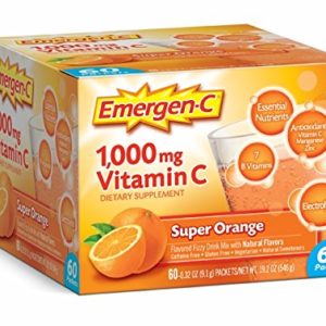 Emergen-C (60 Count  Super Orange Flavor  2 Month Supply) Dietary Supplement Fizzy Drink Mix with 1000mg Vitamin C  0 32 Ounce Packets  Caffeine Free