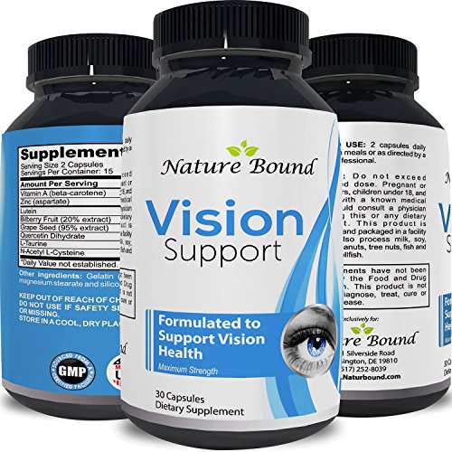 Eye Support Pure Lutein Supplement with Vitamin A – Best Natural Visual Function for Women   Men – Prevent Macular Degeneration Vitamins – Anti Age Loss Vision Repair Formula – Nature Bound
