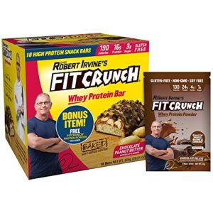 FITCRUNCH Snack Size Protein Bars   Designed by Robert Irvine   World’s Only 6-Layer Baked Bar   Just 3g of Sugar   Soft Cake Core (18 Snack Size Bars   FC Protein Included  Chocolate Peanut Butter)