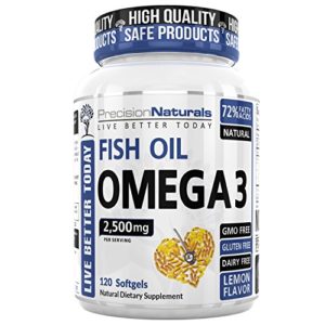 Fish Oil Omega 3 Vitamin EPA and DHA Supplement 120 Count Capsules Softgels 2500mg Ser Pharmaceutical Grade Triple Strength Fish Oil With Natural Lemon Flavor Supports Heart Health Brain Development