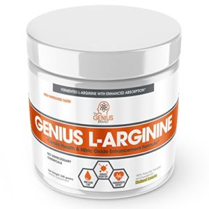 Genius L ARGININE Powder - Fermented L-Arginine Nitric Oxide Supplement  Natural Muscle Builder   No Booster for Healthy Blood Pressure  Protein Synthesis and Strength Building  Lemon  30 Sv