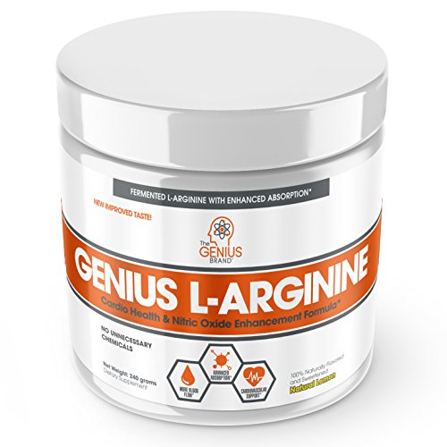 Genius L ARGININE Powder - Fermented L-Arginine Nitric Oxide Supplement  Natural Muscle Builder   No Booster for Healthy Blood Pressure  Protein Synthesis and Strength Building  Lemon  30 Sv 1 Genius L ARGININE Powder - Fermented L-Arginine Nitric Oxide Supplement  Natural Muscle Builder   No Booster for Healthy Blood Pressure  Protein Synthesis and Strength Building  Lemon  30 Sv