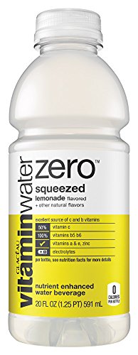 Glaceau Vitamin Water Nutrient Enhanced Water Beverage ZERO  Squeezed Lemonade  20 oz (Pack of 24)
