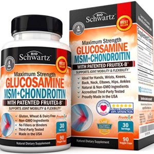 Glucosamine Chondroitin MSM Turmeric with Patented Fruitex-B  Extra Strength Joint Pain Relief Pills for Back  Knees  Hips  Hands Wrists w Hyaluronic Acid and Collagen  Gluten Free Non-GMO Supplement
