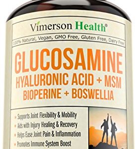 Glucosamine Sulfate with Hyaluronic Acid - Bioperine  MSM  Boswellia  Vegan Joint Pain Relief Supplement  Natural Anti-Inflammatory   Antioxidant Pills for Back  Knees   Hands  Immune System Booster