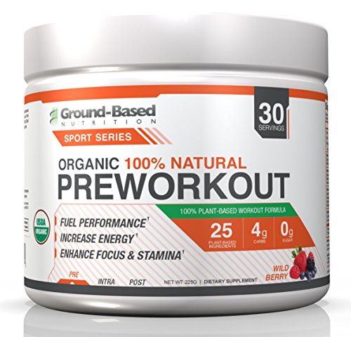 Ground-Based Nutrition Certified Organic Preworkout – Zero Carb Plant-Based Formula  Non-GMO  Raw Food  Gluten-Free  Improves Energy  Strength  Endurance  and Focus - Vegan  Sugar Free  30 servings
