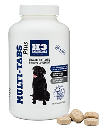 H3 Essentials - Multi Tabs Plus 180 Count - Dog Vitamin and Mineral Supplement - Advanced Formula Multivitamins for Senior Active or Working Dogs - Tasty Chewable Tablets 1 H3 Essentials - Multi Tabs Plus 180 Count - Dog Vitamin and Mineral Supplement - Advanced Formula Multivitamins for Senior Active or Working Dogs - Tasty Chewable Tablets
