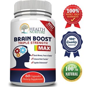 HEALTH NURTURE BRAIN BOOST MAXIMUM STRENGTH - Best Brain Supplement - Nootropics Brain Booster  Memory Support Vitamins for Brain Health  Best Mind Supplements  Focus Clarity   Cognitive Function