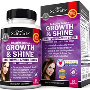 Hair Growth Vitamins with Biotin  Exclusive Hair Growth Product for Women for Longer  Stronger  Silky   Soft Hair  Visible results in 1 Month  Gluten Free Non-GMO Vitamins for Hair Growth Made in USA