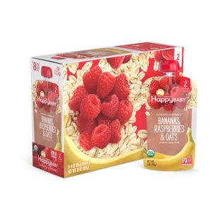Happy Baby Clearly Crafted Organic Baby Food Stage 2  Bananas Raspberries   Oats  4 Ounce  16 Count