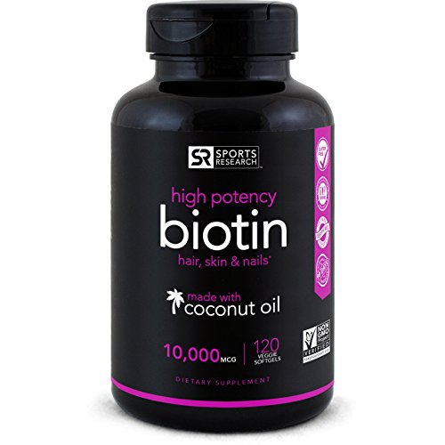 High Potency Biotin (10 000mcg) with Organic Coconut Oil  Supports Hair Growth  Glowing Skin and Strong Nails  120 Mini-Veggie Softgels 1 High Potency Biotin (10 000mcg) with Organic Coconut Oil  Supports Hair Growth  Glowing Skin and Strong Nails  120 Mini-Veggie Softgels