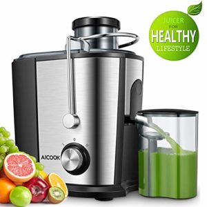 Juicer Compact Juice Extractor   Aicook Wide Mouth Juicer Machine BPA-Free  Dual Speed Setting Centrifugal Juicer with Anti-drip Function  Stainless Steel Juicers for Whole Fruits and Vegetables