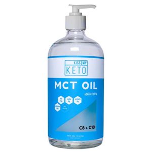 Kiss My Keto MCT Oil - Derived Only from Non-GMO Coconut Oil  32 oz Glass Bottle w Pump  Convert Energy Into Ketones  Caprylic Acid for Ketogenic  Paleo  Vegan Diets  Enhance Performance and Ketosis