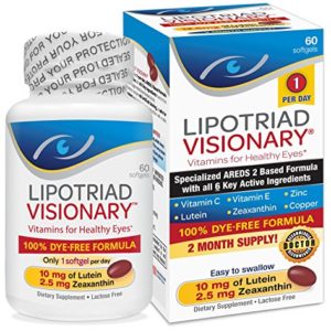 Lipotriad Visionary AREDS2 Based Eye Vitamin and Mineral Supplement - Includes all 6 key ingredients in the AREDS 2 Study - 2 Mo Supply  1 Per Day  Dye Free  Safe for smokers- 60 Softgels