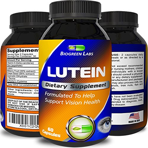Lutein Eye Support Supplement - Advanced Vision Support Vitamin - 1 Antioxidant to Keep Eyes Strong Vision Clear – Improve Ocular Health with Pure Zinc Bilberry for Women Men by Biogreen Labs 1 Lutein Eye Support Supplement - Advanced Vision Support Vitamin - 1 Antioxidant to Keep Eyes Strong Vision Clear – Improve Ocular Health with Pure Zinc Bilberry for Women Men by Biogreen Labs