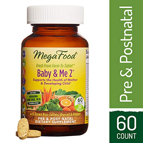 MegaFood - Baby   Me 2  Twice Daily Prenatal and Postnatal Supplement to Support Healthy Pregnancy  Development  and Bones for Mother and Child  Herb-Free  Vegetarian  Gluten-Free  Non-GMO  60 Tablets