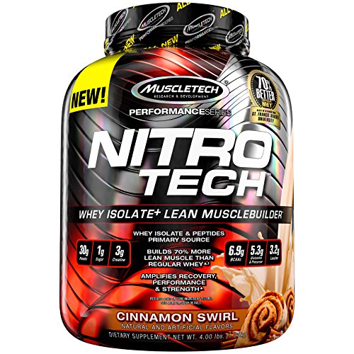 MuscleTech NitroTech Protein Powder  100  Whey Protein with Whey Isolate  Cinnamon Swirl  4 Pound