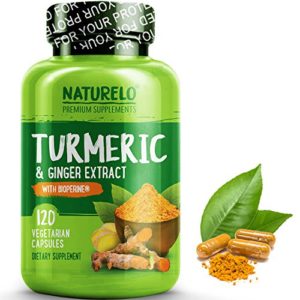 NATURELO Organic Turmeric Powder with Ginger Extract - Added BioPerine for Better Absorption - Best Anti Inflammatory Curcumin Supplement for Joint Pain Relief - 120 Capsules